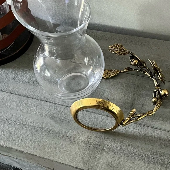 Glass Pitcher with Brass Floral Handle - Picture 3 of 5